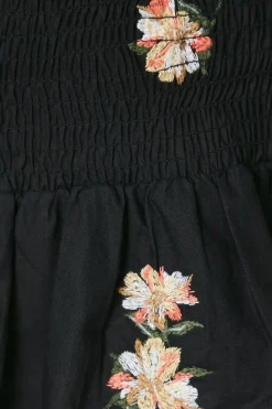 Embroidered Shirred Bodice Blouse