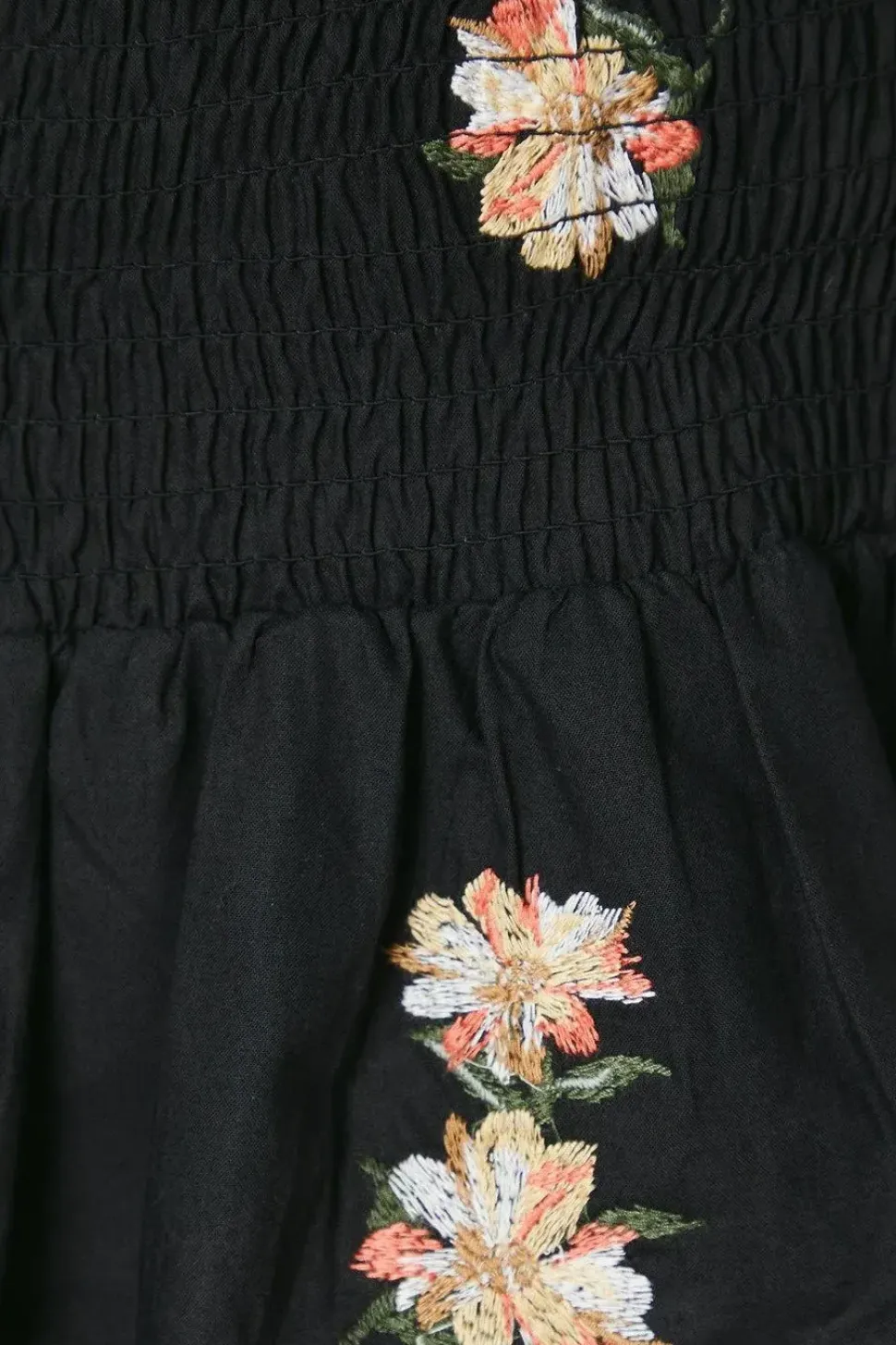 Embroidered Shirred Bodice Blouse