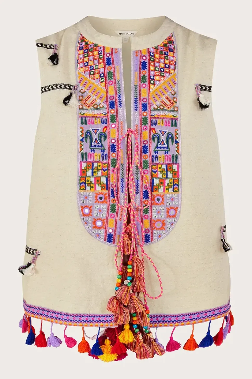 Embroidered Statement Tassel Waistcoat