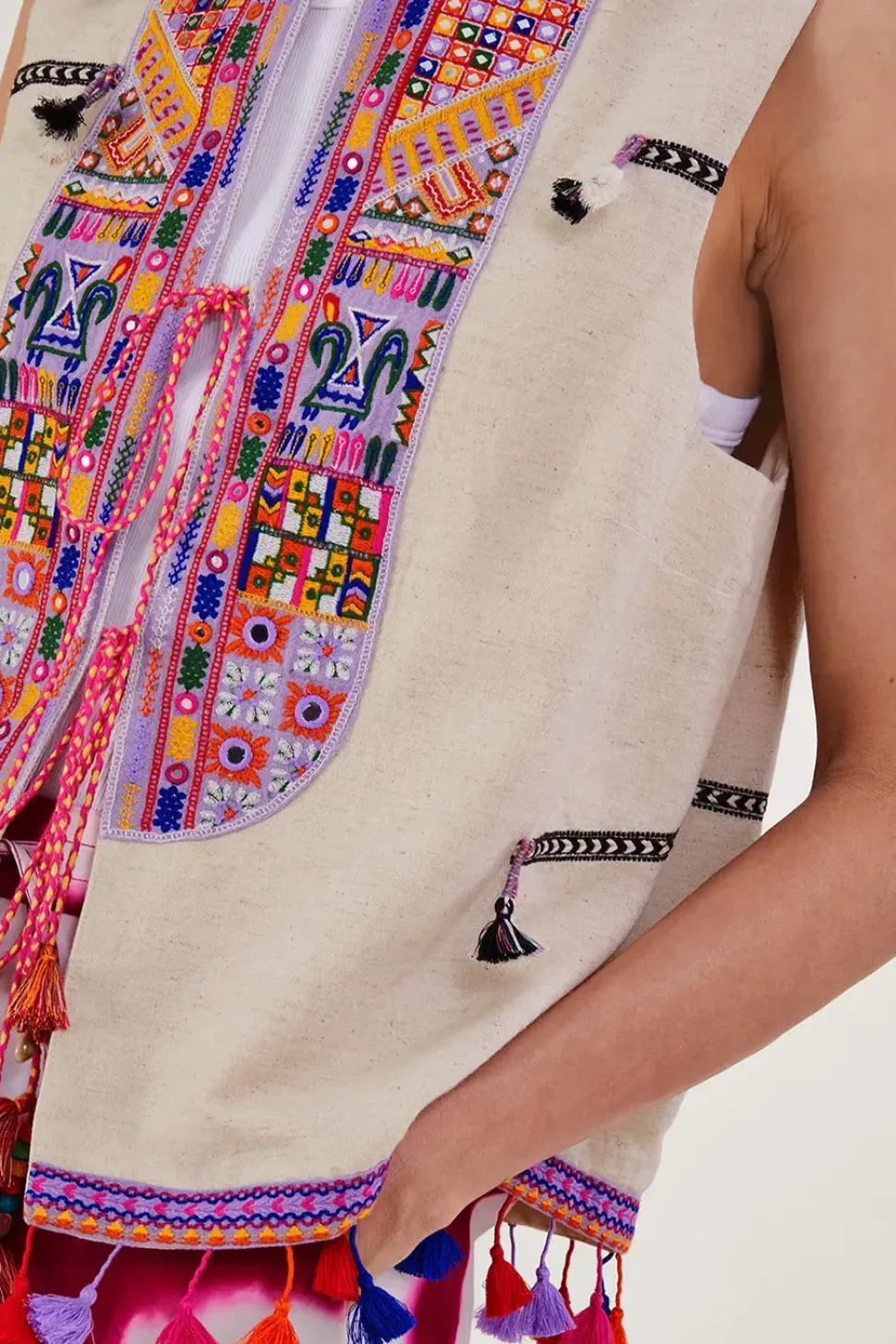 Embroidered Statement Tassel Waistcoat