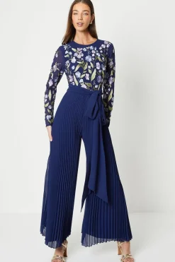 Embroidered Top Pleated Trouser Jumpsuit