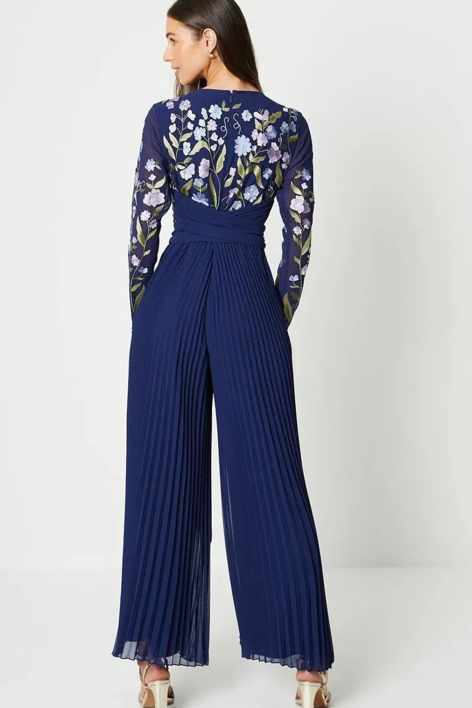 Embroidered Top Pleated Trouser Jumpsuit