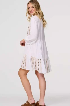 Embroidered V-Neck Tiered Smock Dress
