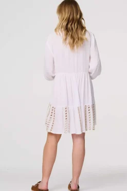 Embroidered V-Neck Tiered Smock Dress