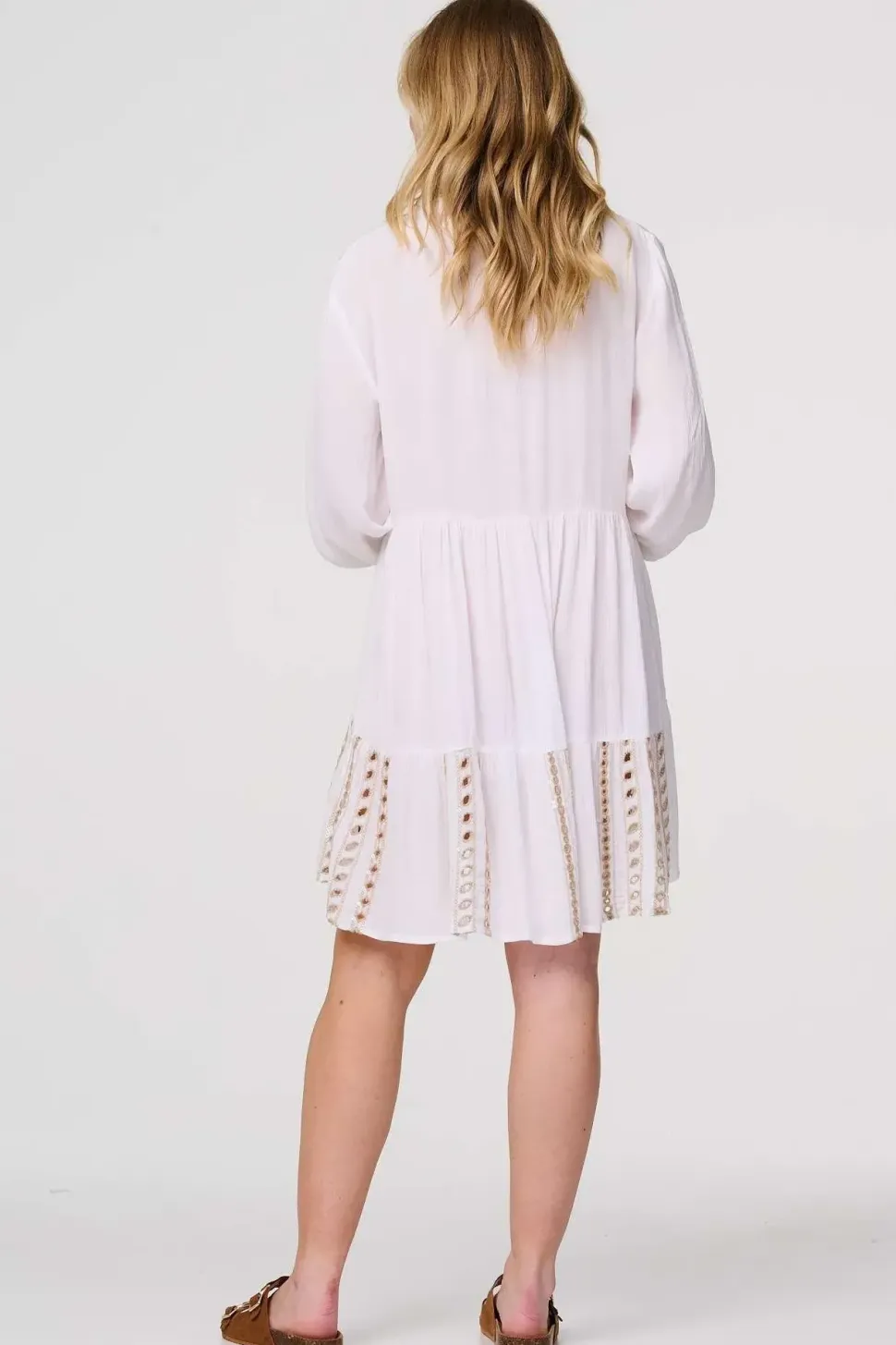 Embroidered V-Neck Tiered Smock Dress