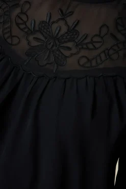 Embroidered Yoke Chiffon Long Sleeve Blouse