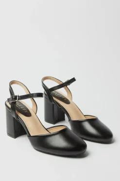 Emeldas Round Toe Block Heel Open Back Court Shoes