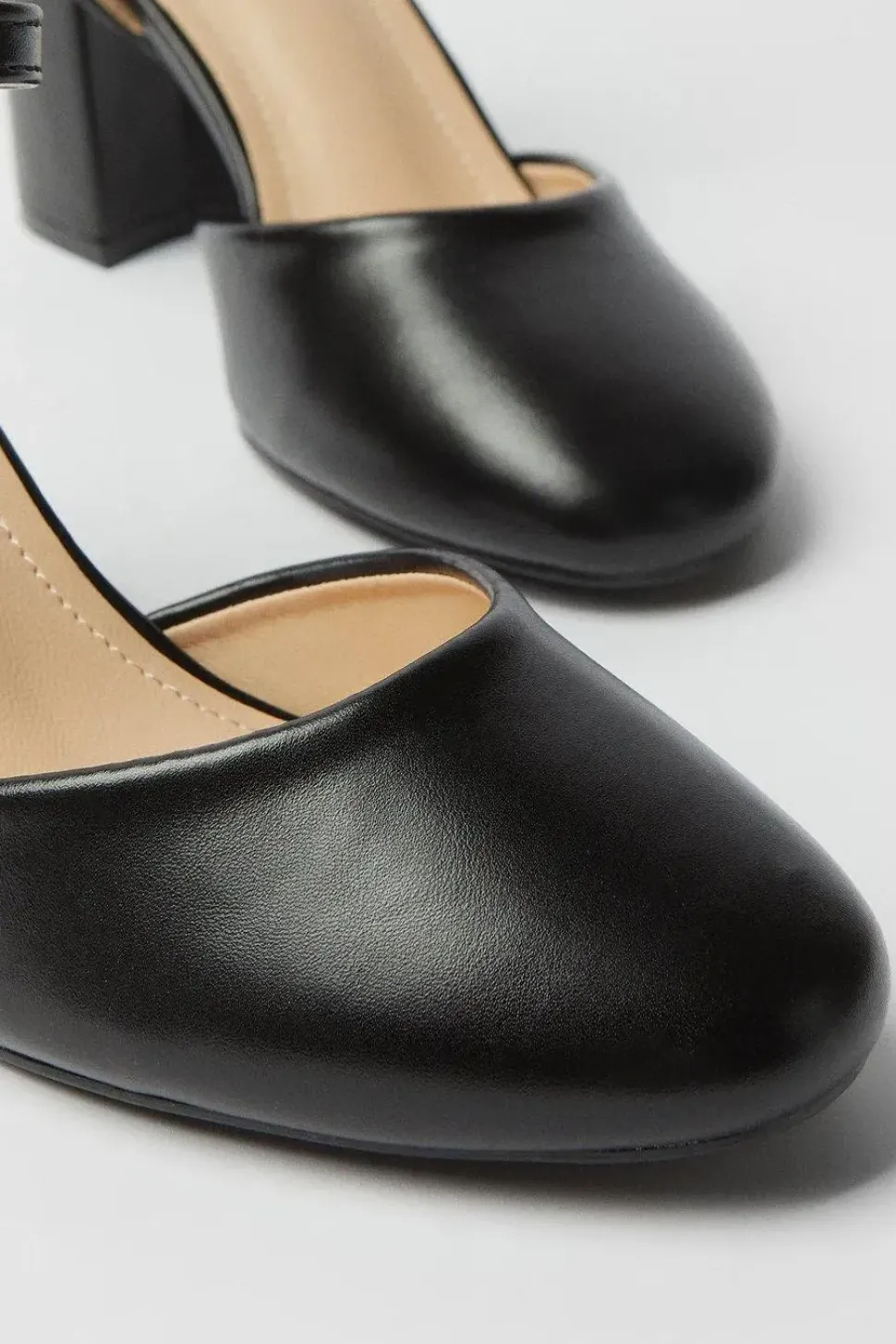 Emeldas Round Toe Block Heel Open Back Court Shoes