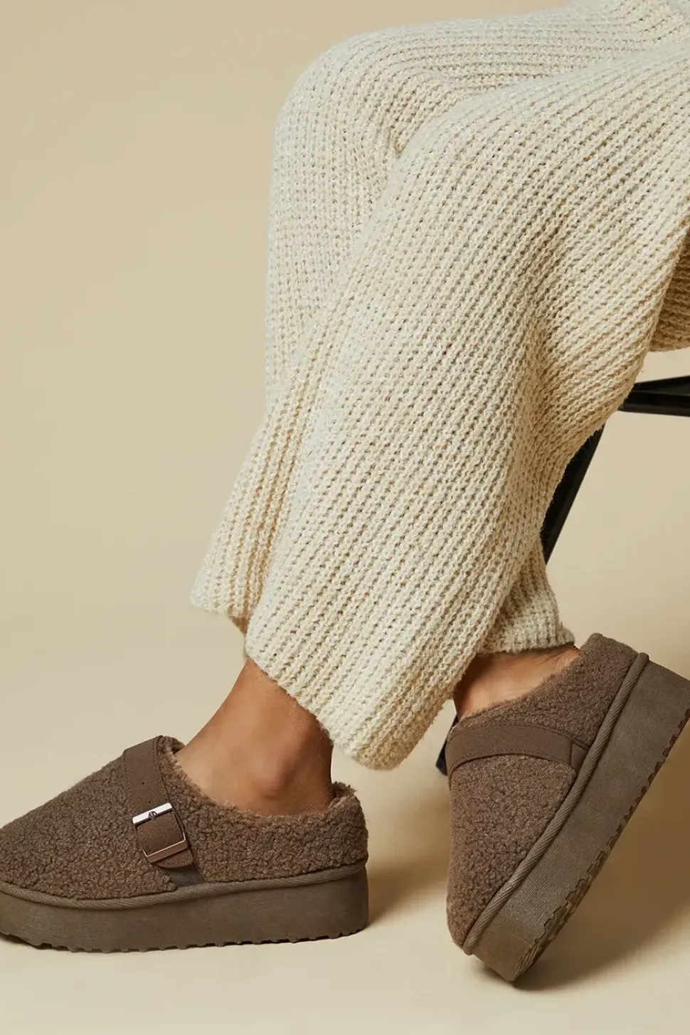 Erin Borg Buckle Detail Mule Flatform Slippers