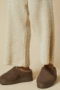 Erin Borg Buckle Detail Mule Flatform Slippers