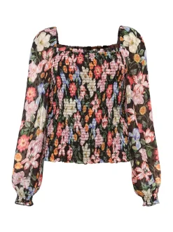 Esty Floral Square Neck Blouse-Floral