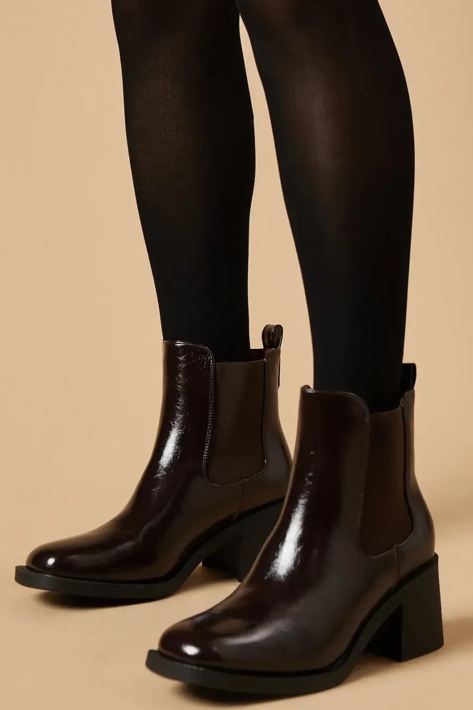 Eva High Shine Chunky Heel Chelsea Ankle Boot