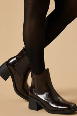 Eva High Shine Chunky Heel Chelsea Ankle Boot