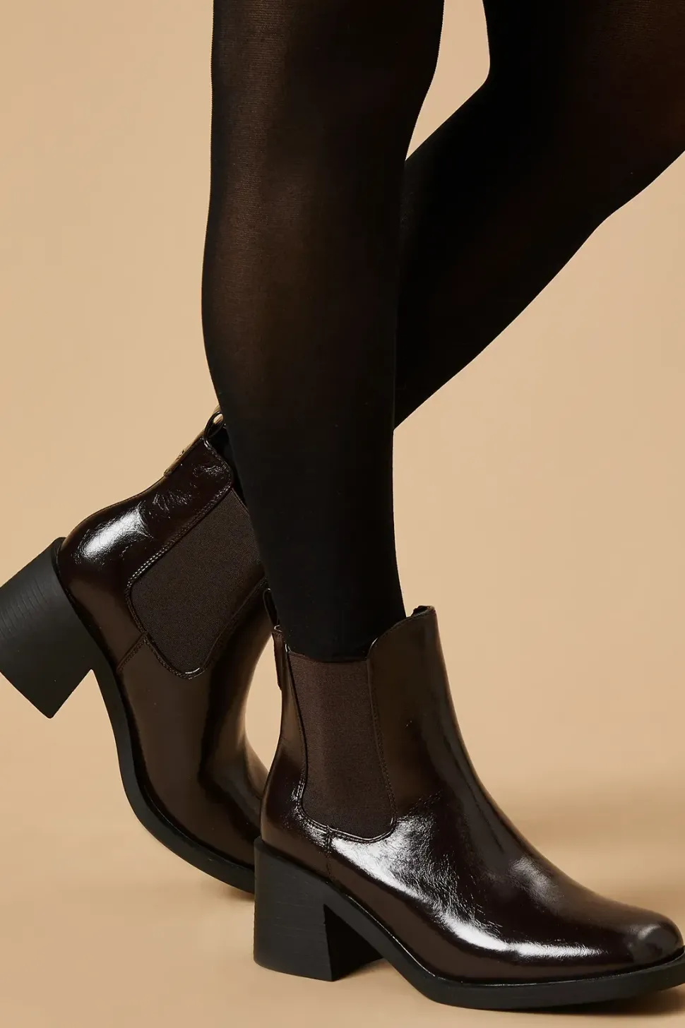 Eva High Shine Chunky Heel Chelsea Ankle Boot