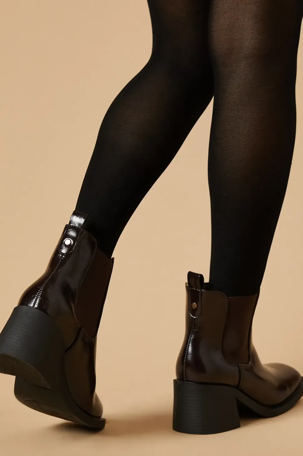 Eva High Shine Chunky Heel Chelsea Ankle Boot