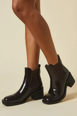 Eva High Shine Chunky Heel Chelsea Ankle Bot