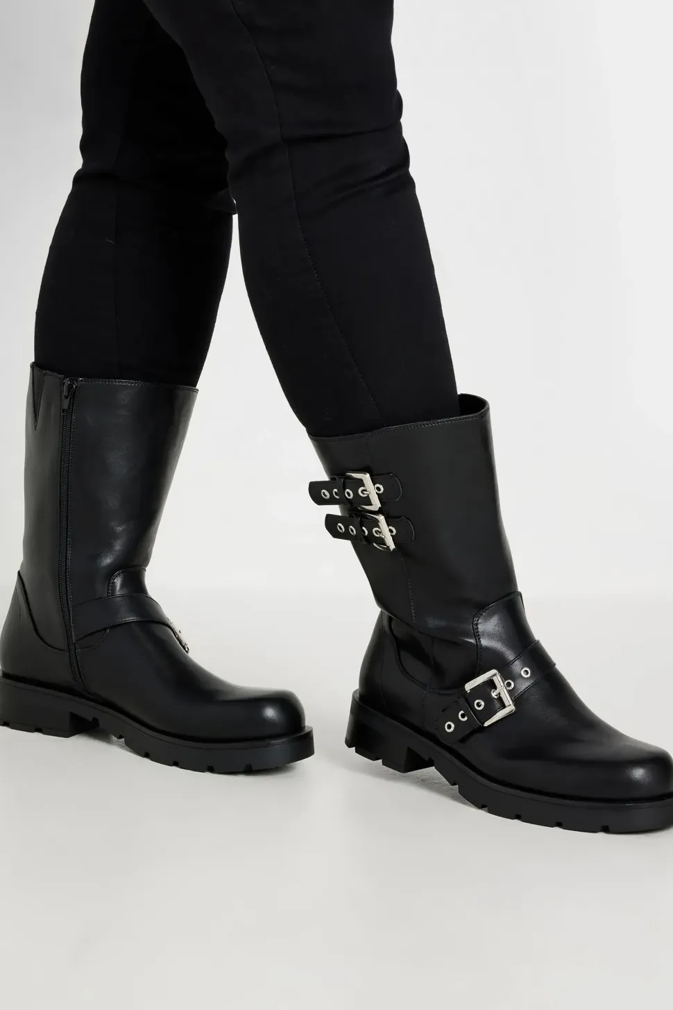 Extra Wide Fit Biker Calf Boots