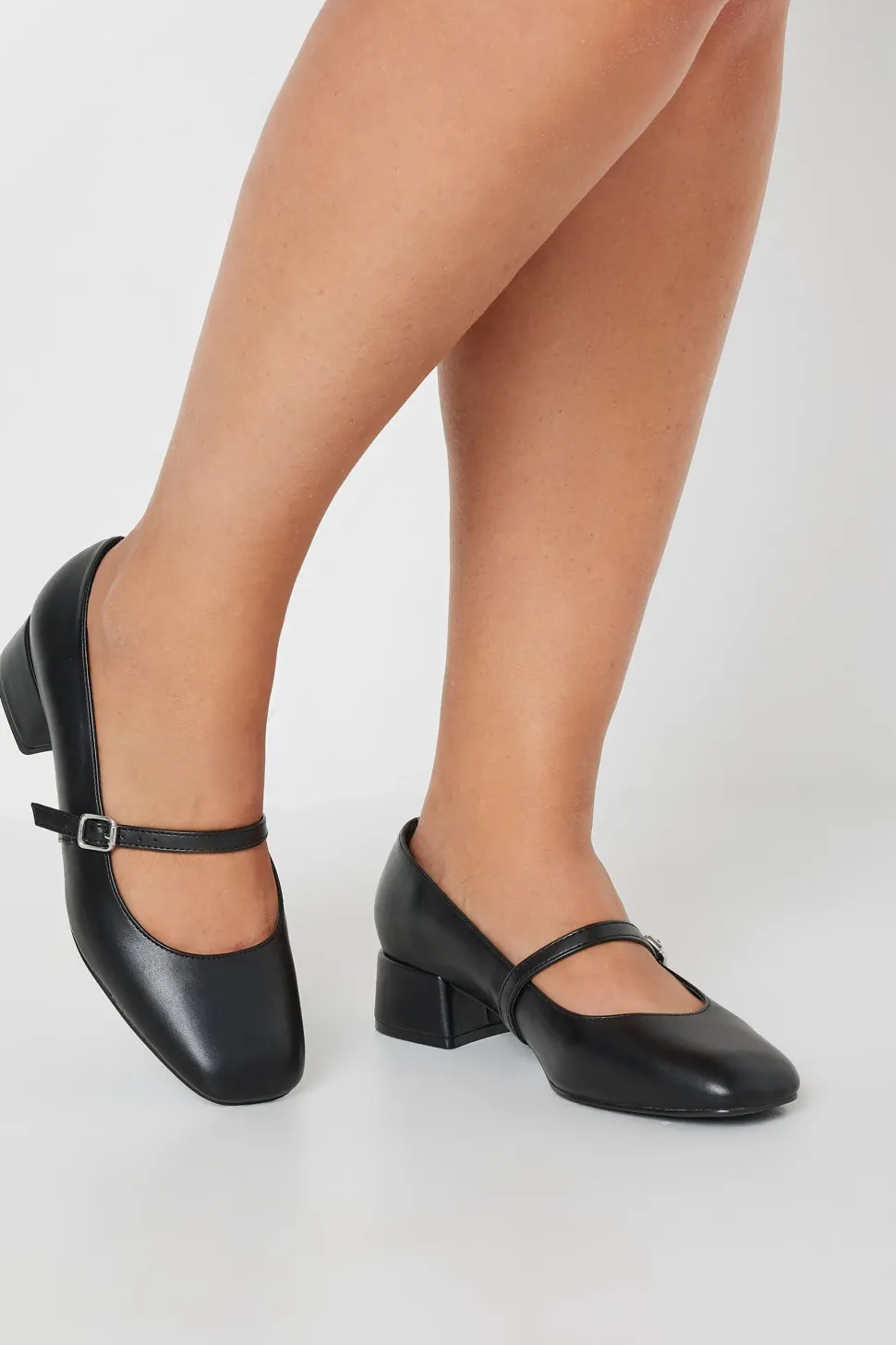 Extra Wide Fit Faux Leather Mary Jane Block Heels