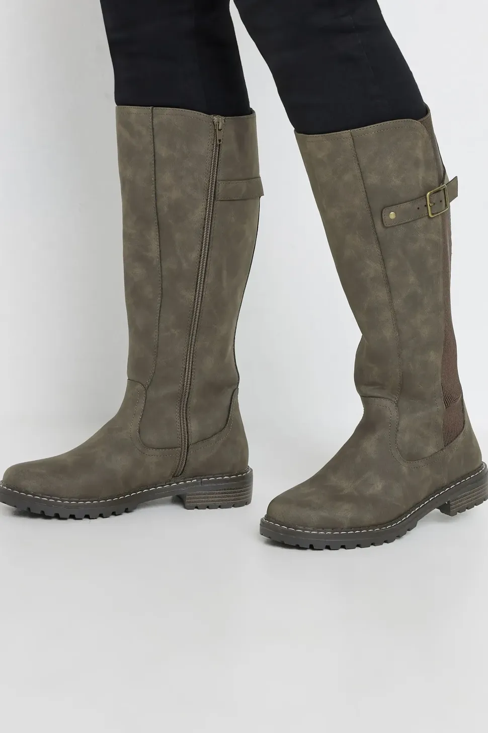 Extra Wide Fit Faux Leather Stretch Knee High Boots