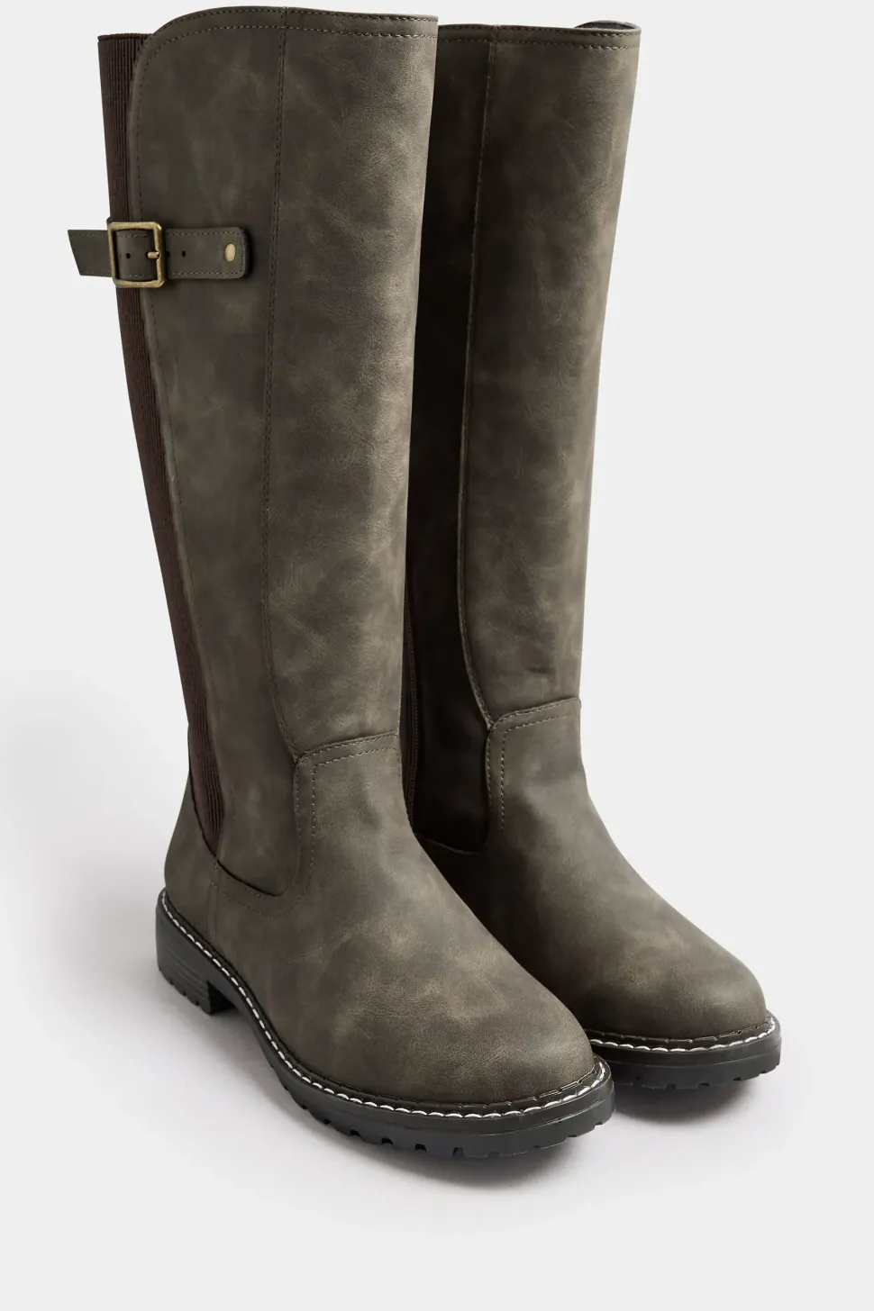 Extra Wide Fit Faux Leather Stretch Knee High Boots