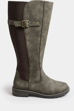 Extra Wide Fit Faux Leather Stretch Knee High Boots