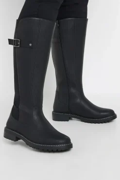 Extra Wide Fit Faux Leather Stretch Knee High Boots