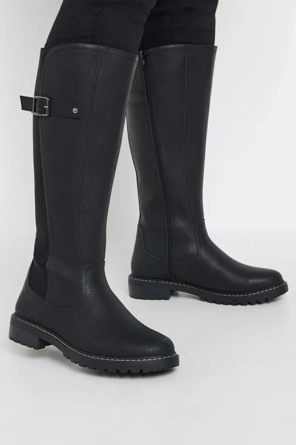 Extra Wide Fit Faux Leather Stretch Knee High Boots