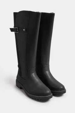 Extra Wide Fit Faux Leather Stretch Knee High Boots