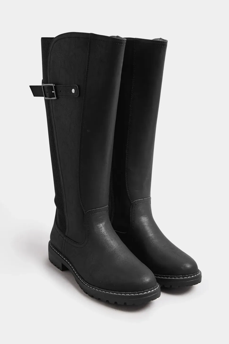 Extra Wide Fit Faux Leather Stretch Knee High Boots