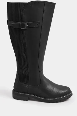 Extra Wide Fit Faux Leather Stretch Knee High Boots