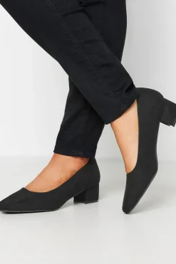 Extra Wide Fit Faux Suede Block Heel Court Shoes