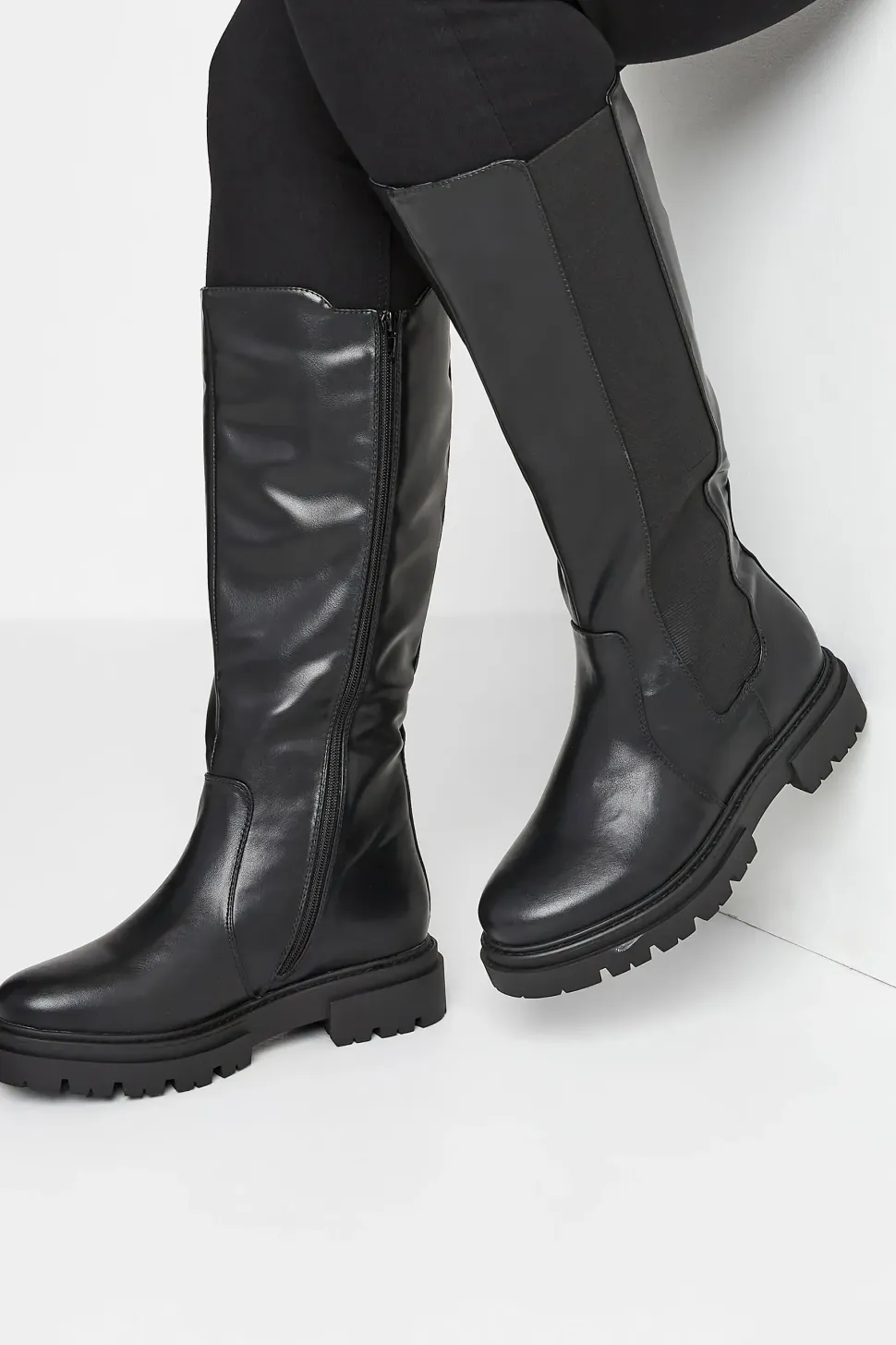 Extra Wide Fit Knee High Cleated Boots