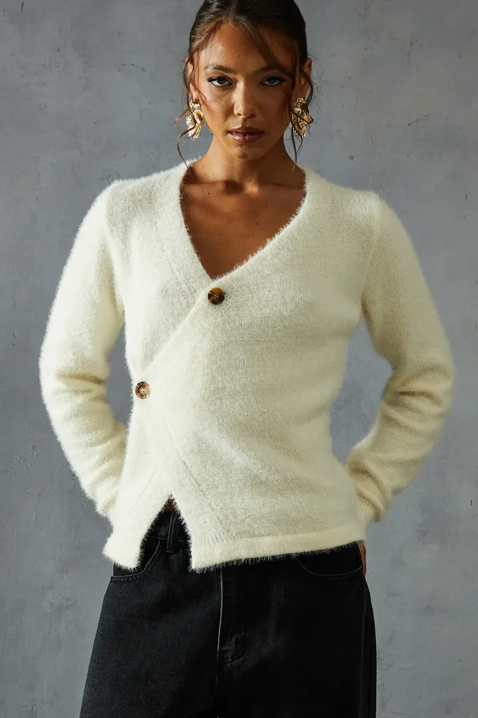 Eyelash Knit Asymmetric Cardigan