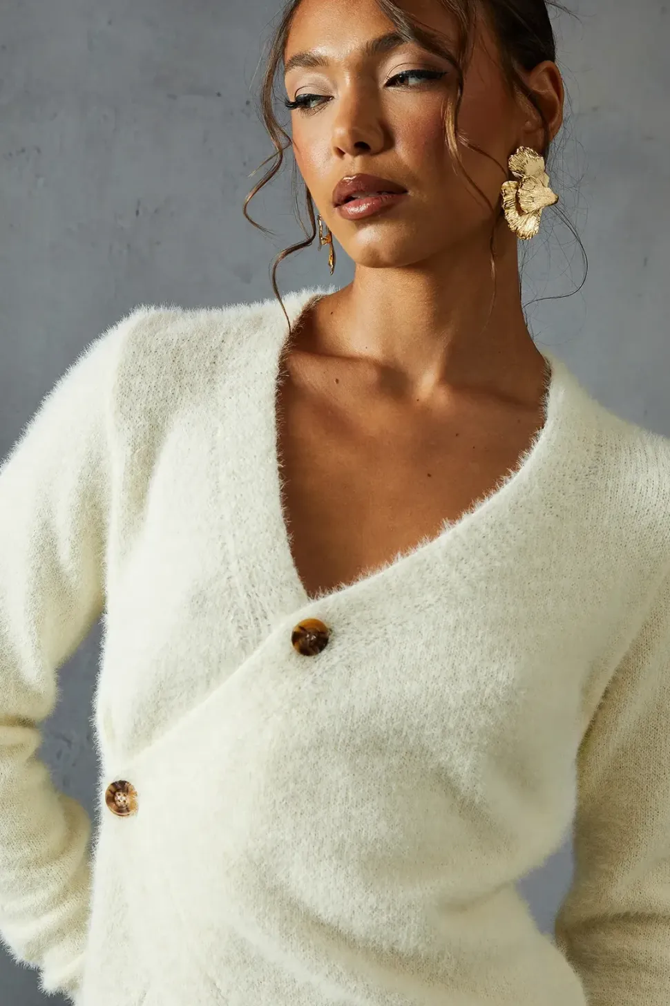 Eyelash Knit Asymmetric Cardigan