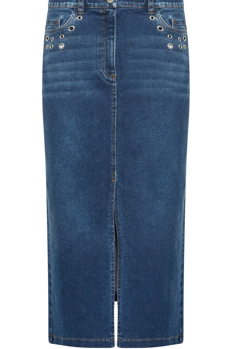 Eyelet Midi Denim Skirt