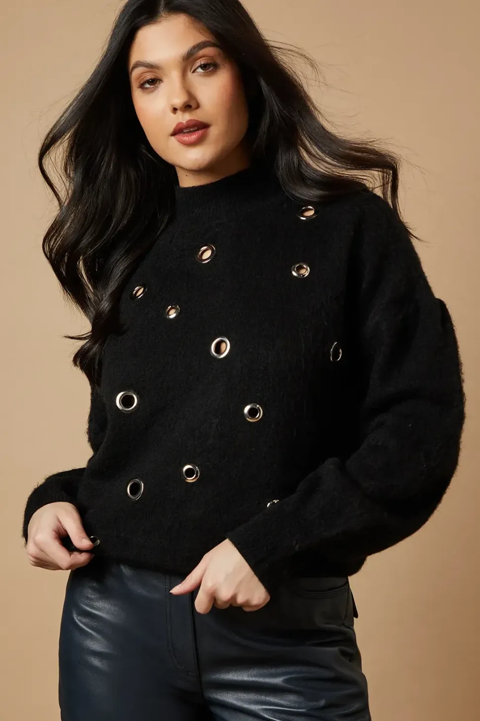 Eyelet Scoop Neck Jumper