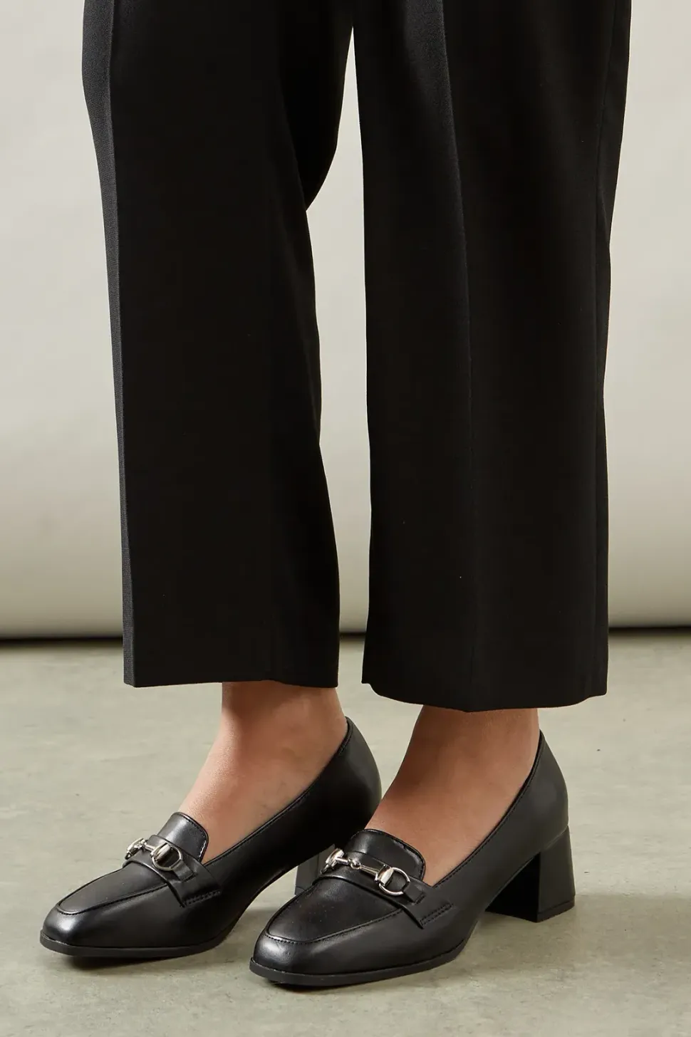 Ezra Square Toe Snaffle Detail Medium Block Heel Loafers