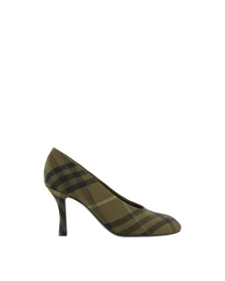 Fabric Baby Pumps with Leather Stiletto Heel and Round Toe
