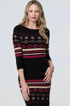 Fair Isle Striped 3/4 Sleeve Short Dress