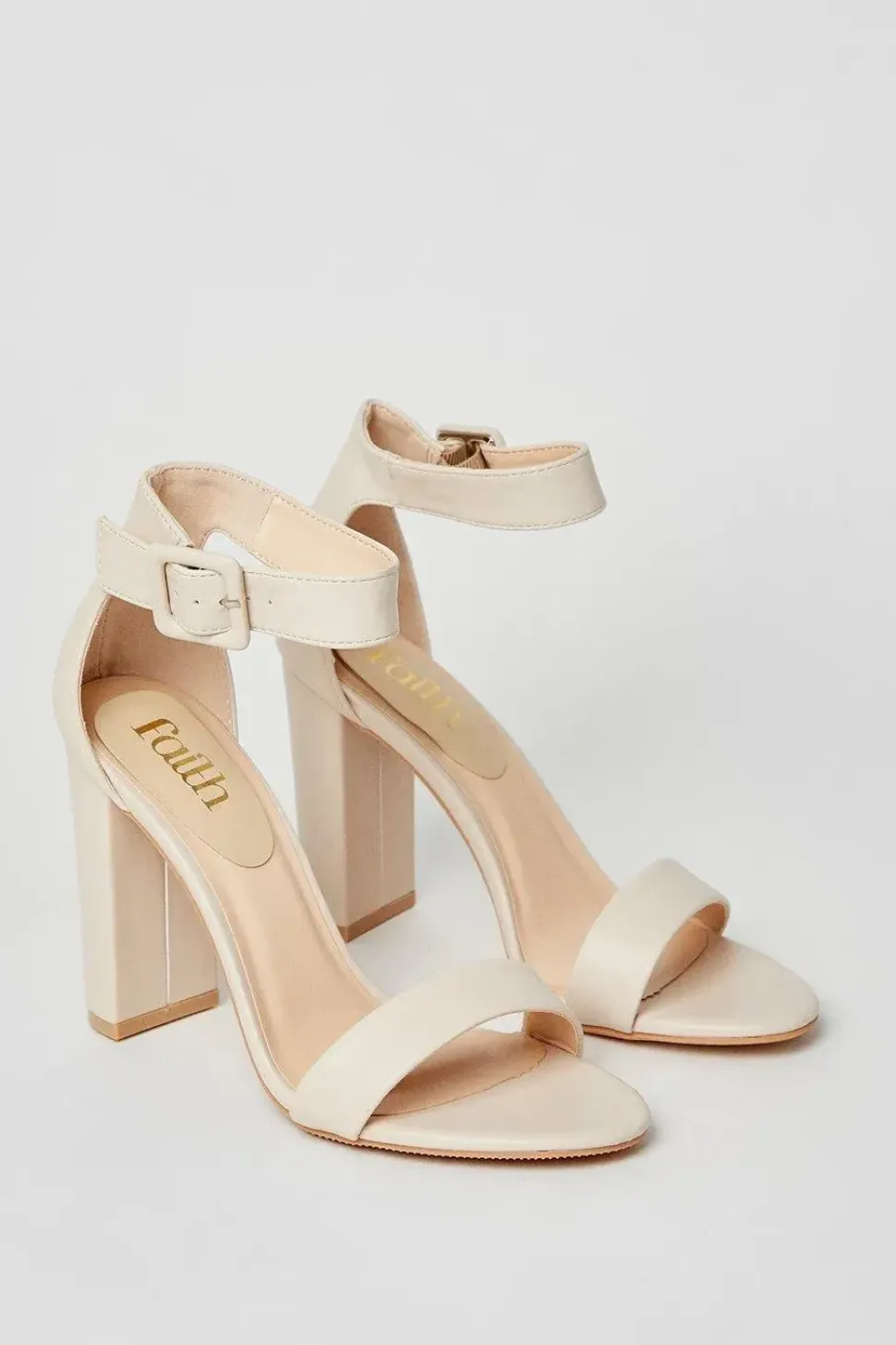Faith: Camille Covered Buckle High Block Heeled Sandals