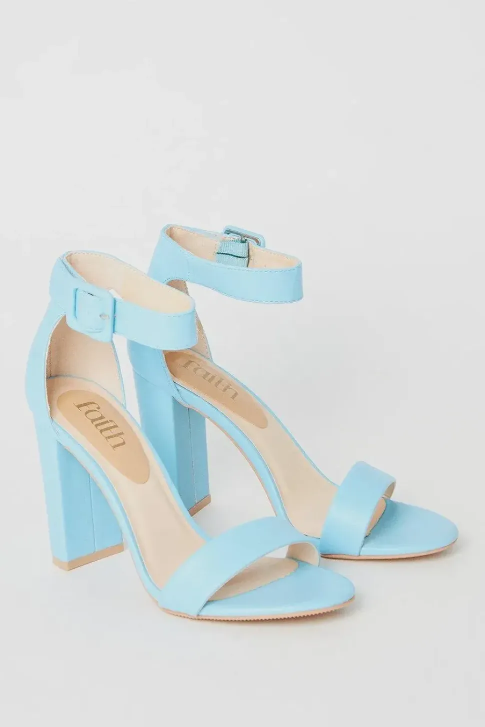 Faith: Camille Covered Buckle High Block Heeled Sandals