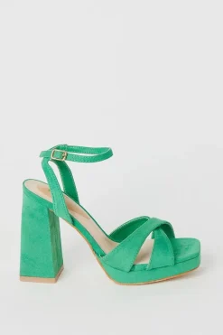 Faith: Cara Cross Strap High Block Heeled Sandals