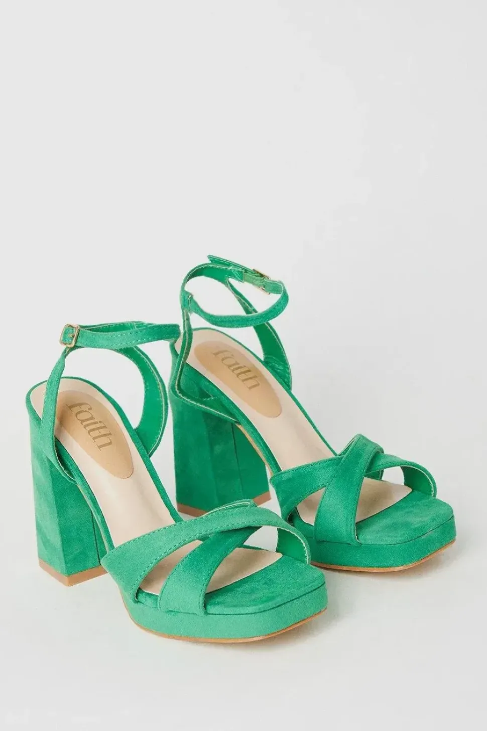 Faith: Cara Cross Strap High Block Heeled Sandals