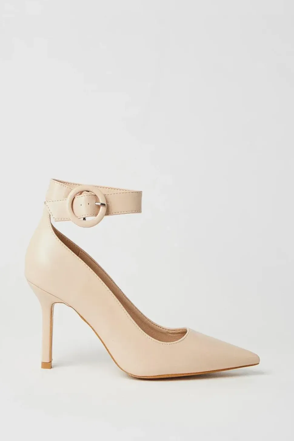 Faith: Chantelle Buckle Ankle Strap High Stiletto Court Shoes