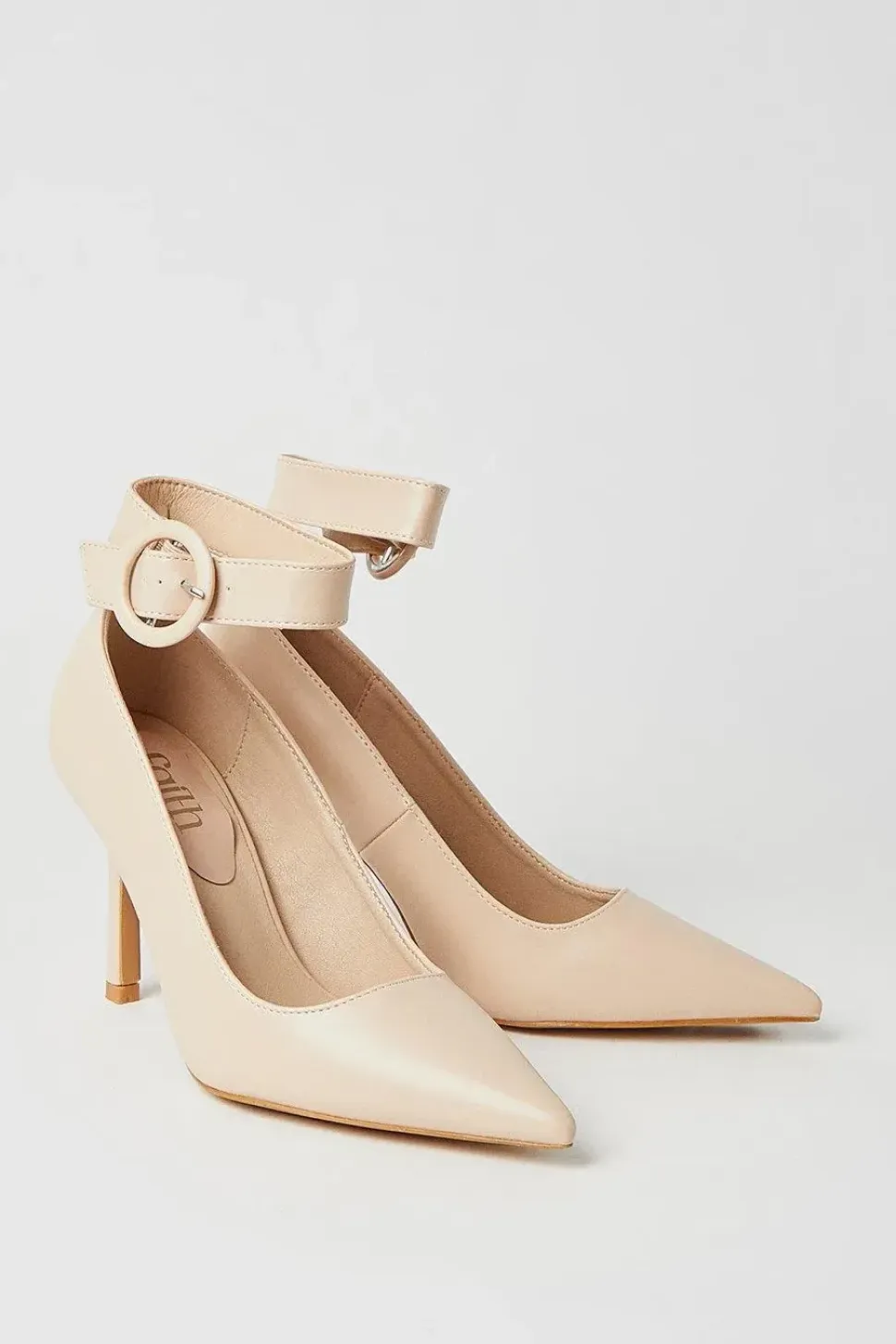 Faith: Chantelle Buckle Ankle Strap High Stiletto Court Shoes