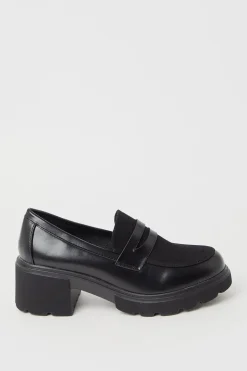 Faith: Charlotte Mixed Material Chunky Heeled Loafers