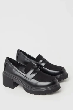 Faith: Charlotte Mixed Material Chunky Heeled Loafers