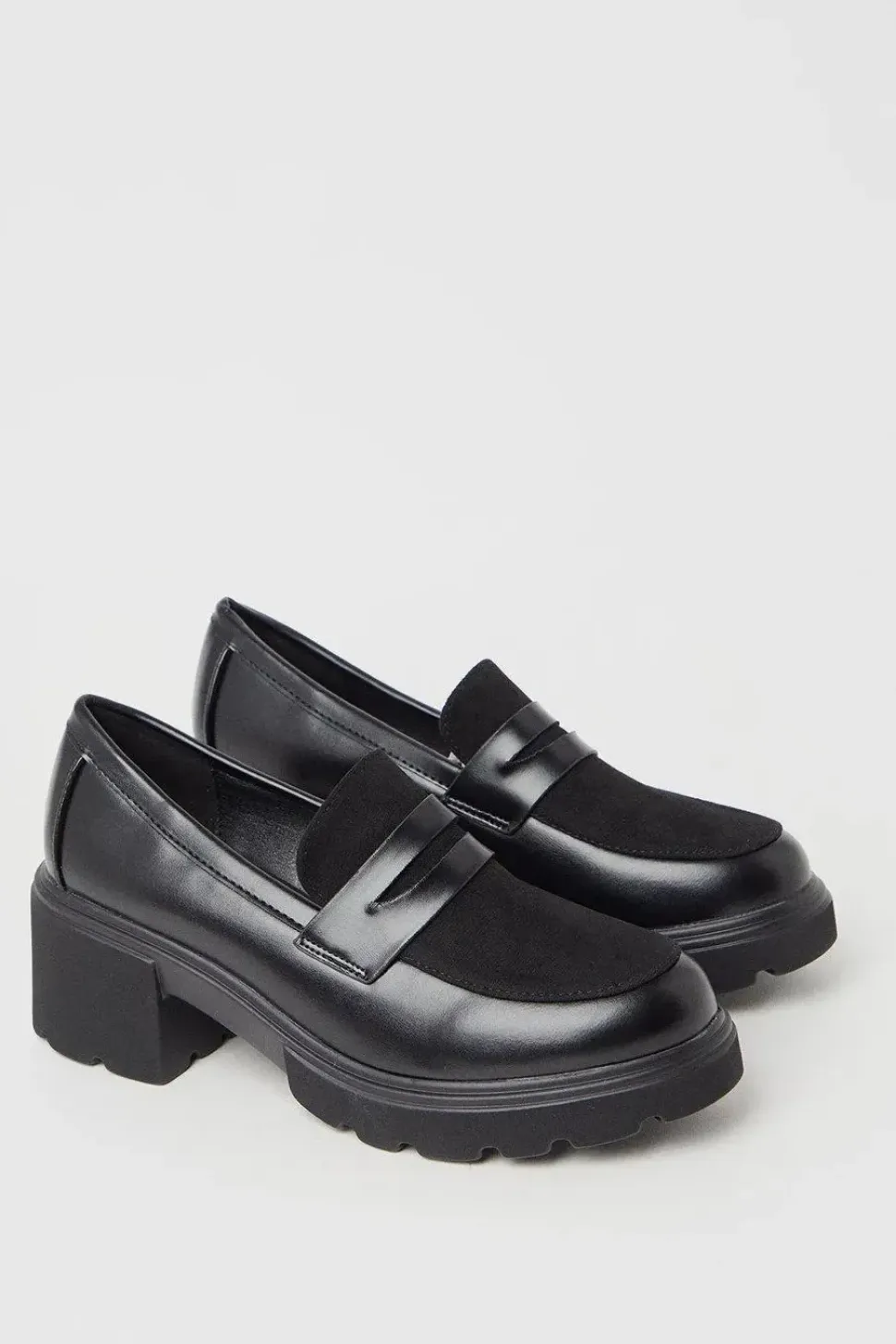Faith: Charlotte Mixed Material Chunky Heeled Loafers
