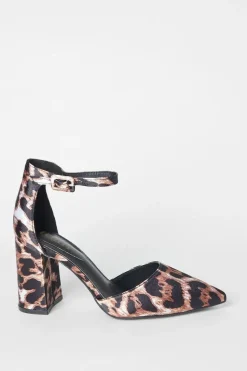 Faith: Crystabel Leopard Print Pointed High Block Heel Court Shoes