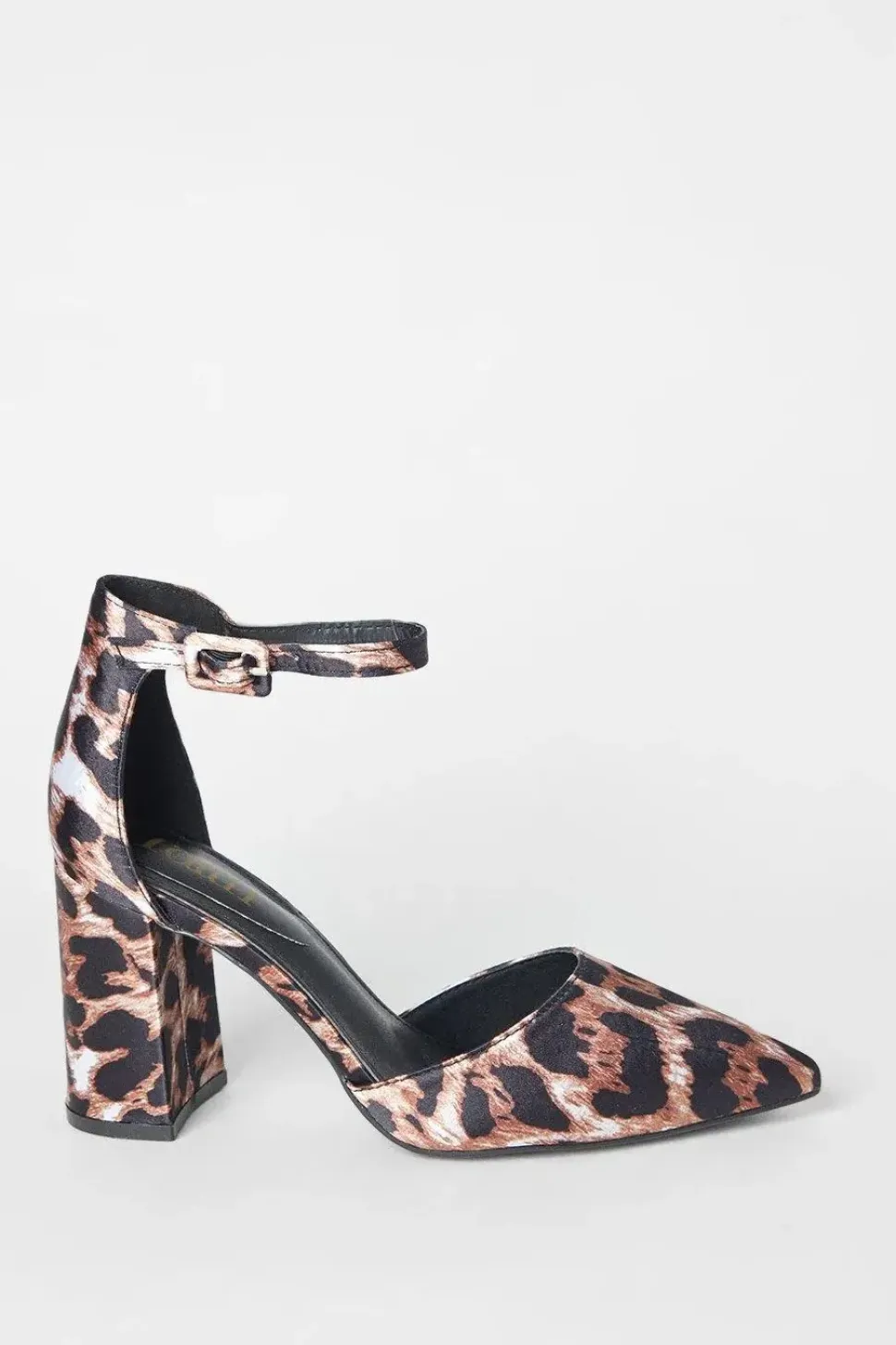 Faith: Crystabel Leopard Print Pointed High Block Heel Court Shoes